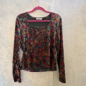 Natural Life Crushed Velvet Printed Square Neck Long Sleeve Top Size XL